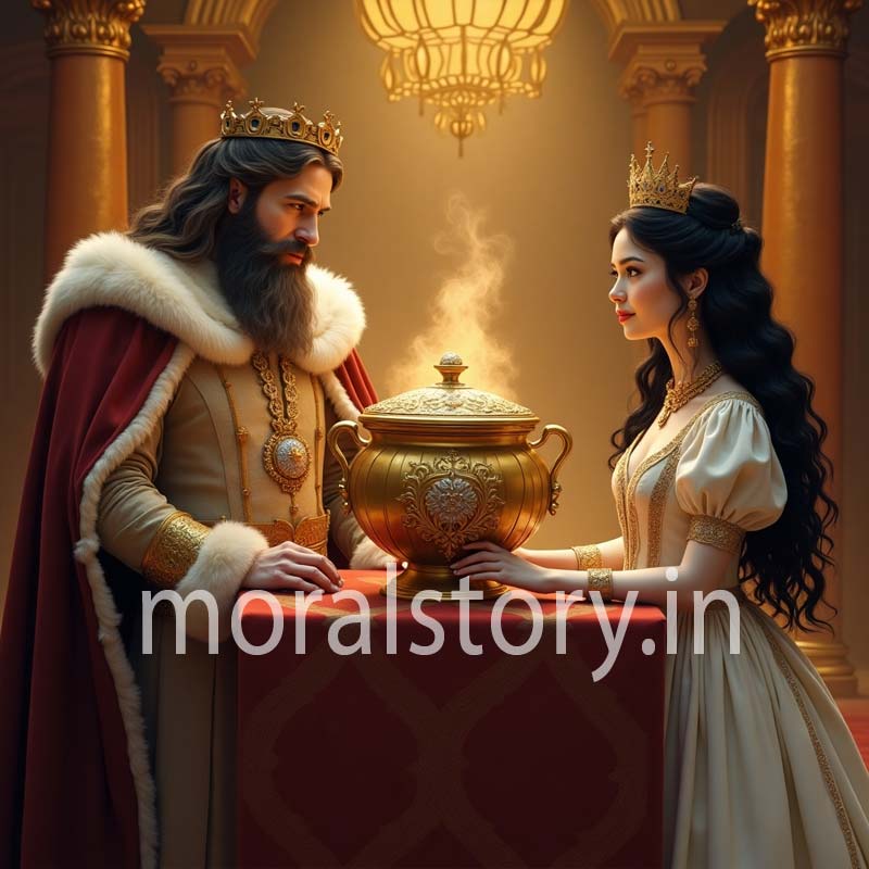 राजा रानी की कहानी, जादुई मटका, moral story in Hindi, inspirational story, fantasy tale for kids, magic pot story, Hindi English kahani, MoralStory.in