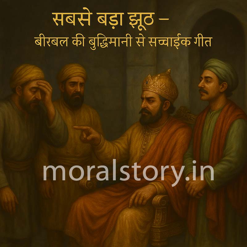 सबसे बड़ा झूठ, बीरबल की सच्चाई की कहानी, अकबर बीरबल की कहानियाँ, Birbal's wisdom story, witty Birbal tales, biggest lie Akbar Birbal, funny moral stories, truth vs lie, बीरबल की चालाकी, Hindi Akbar-Birbal stories
