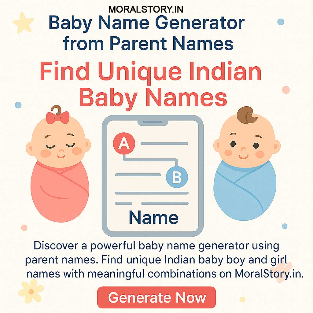 baby name generator from parents, Indian baby name generator, name mixer tool, baby boy girl names by parent name, baby name ideas India, baby names at moralstory.in