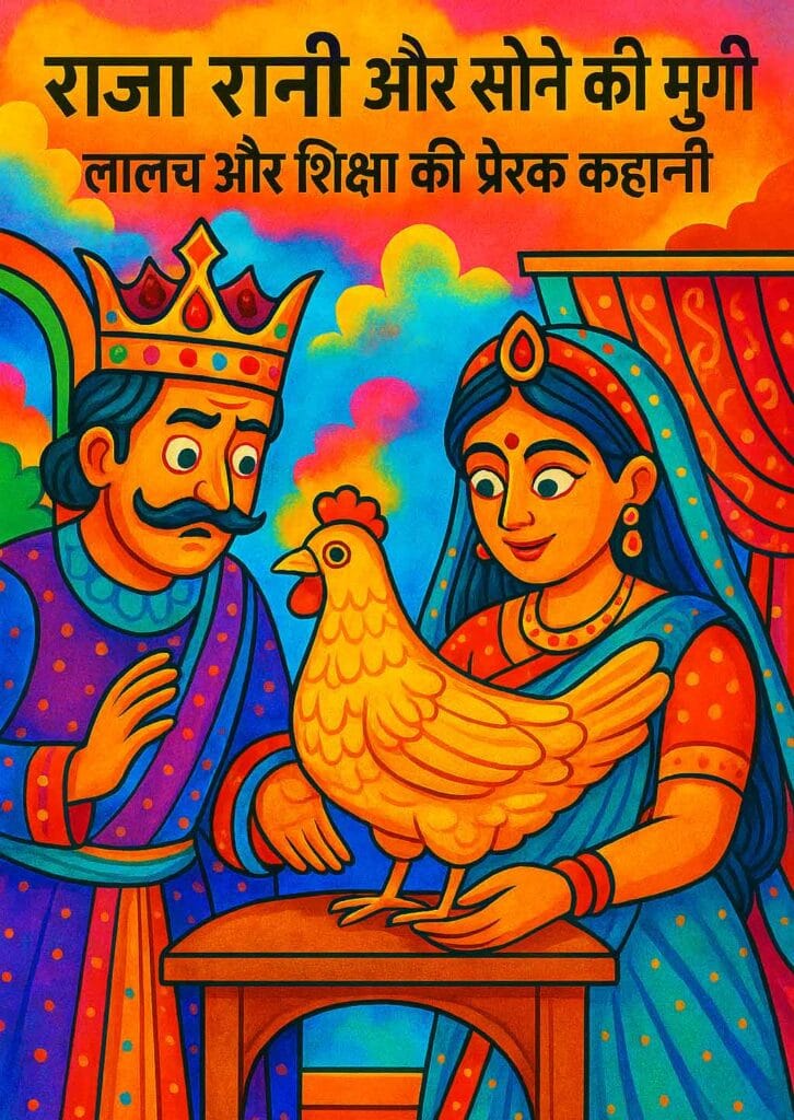 राजा रानी की कहानी, सोने की मुर्गी, लालच की सजा, नैतिक शिक्षा वाली कहानी, बच्चों की हिंदी कहानी, Hindi moral story, greedy king story, golden hen tale, children stories in Hindi, लालच बुरी बला