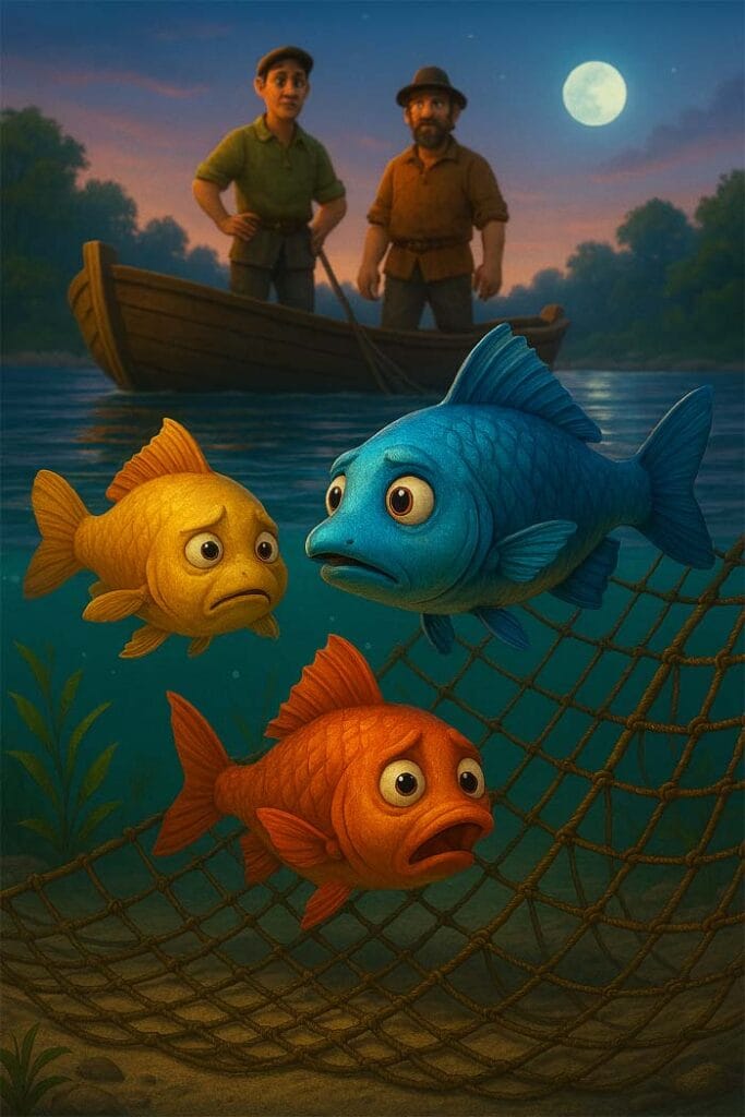 तीन मछलियों की कहानी, पंचतंत्र कहानी, moral story in Hindi, wisdom story, Hindi moral stories, time management story, बुद्धिमानी की कहानी, moralstory.in