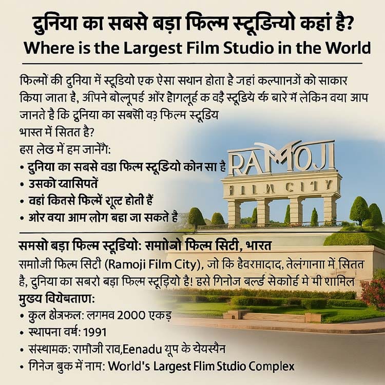 सबसे बड़ा फिल्म स्टूडियो, largest film studio in the world, Ramoji Film City, फिल्म स्टूडियो की जानकारी, Bollywood studio, Hollywood studio, MoralStory.in
