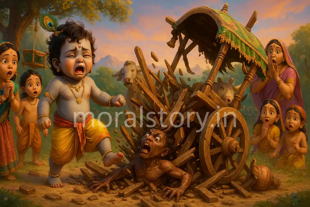 शकटासुर वध की कहानी, Shakatasura Vadh in Hindi, Krishna kills Shakatasura, श्रीकृष्ण की बाल लीलाएँ, Radha Krishna Stories, moralstory.in