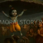 श्रीकृष्ण की गोवर्धन लीला, गोवर्धन लीला की कहानी, Krishna Govardhan story, Govardhan Puja, श्रीकृष्ण बाल लीलाएँ, इंद्र का अभिमान, कालिया नाग दमन से पहले, Hindu moral stories, Radha Krishna stories, moralstory.in