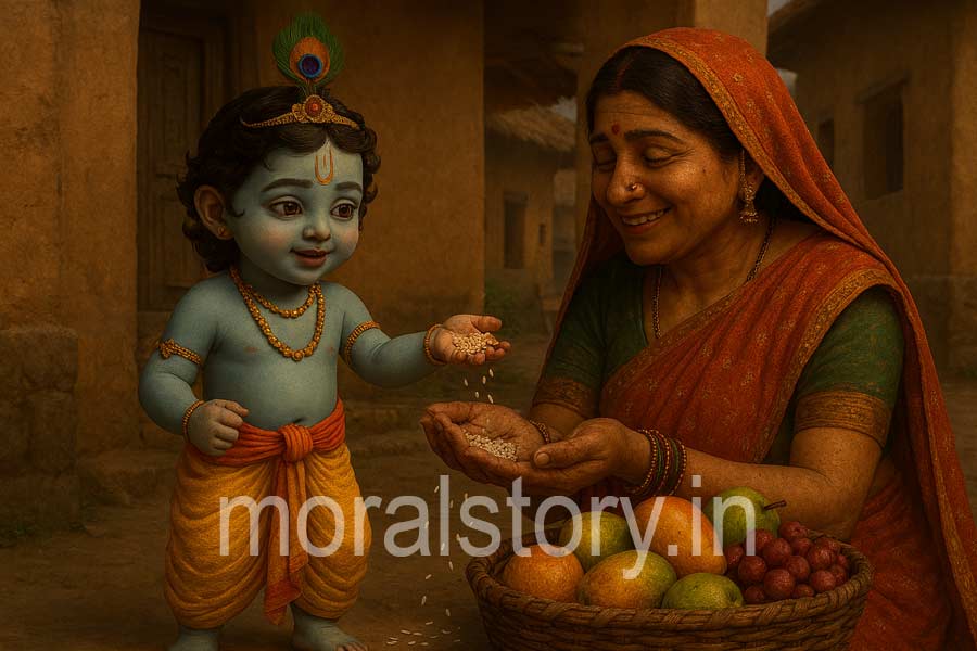 कृष्ण और फल विक्रेता की कहानी, Krishna and fruit seller story in Hindi, Krishna childhood leela, Radha Krishna stories, Shri Krishna moral story, बाल लीलाएँ श्रीकृष्ण, कृष्ण की कथाएँ moralstory.in