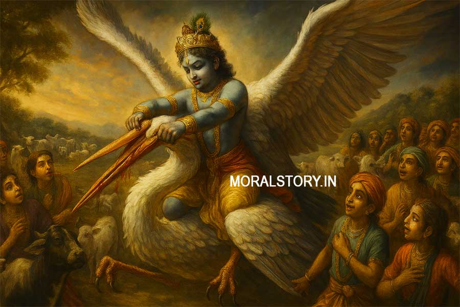 श्रीकृष्ण और बकासुर की कथा, कृष्ण और बकासुर की कहानी, Bakasura Vadh story, Krishna kills Bakasura, श्रीकृष्ण की लीलाएँ, Radha Krishna stories, moralstory.in