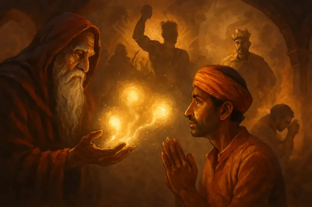 teen vardaan ki kahani, three wishes moral story hindi, विनाशकारी इच्छा कहानी, magical wishes story, fantasy moral story hindi, moralstory.in fairy tale