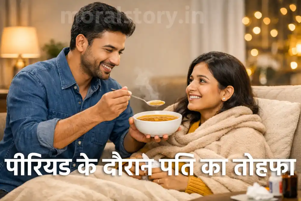 पीरियड के दौरान पति का तोहफा, emotional love story hindi, husband wife love story, caring husband story, relationship story hindi, romantic emotional story