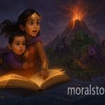 Amaira and Duggu stories, flying book adventure, island of monsters kids story, magical story for children, Hindi English moral story, fantasy tales for kids, bilingual magic story, monster island fantasy