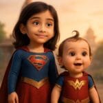 Ram Navami Special, Ram Navami kids story, superhero children story, Amaira and Duggu adventures, kids moral stories in Hindi and English, Supergirl powers, Captain Marvel energy, Wonder Woman strength, divine blessings for kids