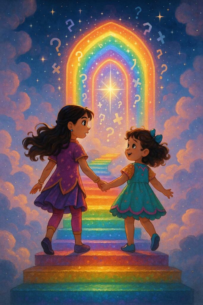 magic story in hindi, kids adventure story, amaira duggu story, rainbow gate fantasy tale, पहेली की कहानी, बच्चों की जादुई कहानी, seven colors puzzle, indradhnush dwar, moral story in hindi and english