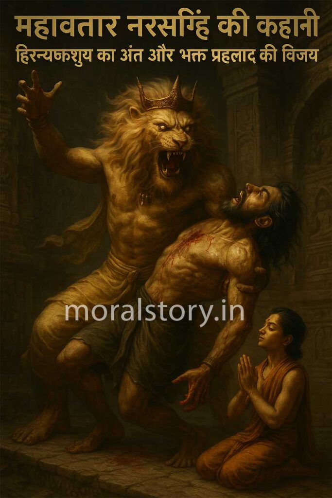 महावतार नरसिंह की कहानी, नरसिंह अवतार, भक्त प्रह्लाद, हिरण्यकश्यप वध, विष्णु के अवतार, पौराणिक कथा, धार्मिक कहानी, MoralStory.in हिंदी कहानियां, Story of Mahavtar Narasimha, Narasimha Avatar, Bhakt Prahlad, Hiranyakashyap Vadh, Vishnu's Avatar, Mythological Story, Religious Story, MoralStory.in Hindi Stories