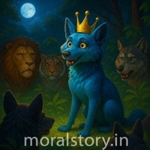 नीला सियार राजा – पंचतंत्र की प्रसिद्ध कहानी 4 नीला सियार कहानी, नीला सियार राजा, पंचतंत्र कहानी, moral story in Hindi, Hindi moral stories, wisdom story, Panchatantra tales, छल और सच की कहानी, moralstory.in