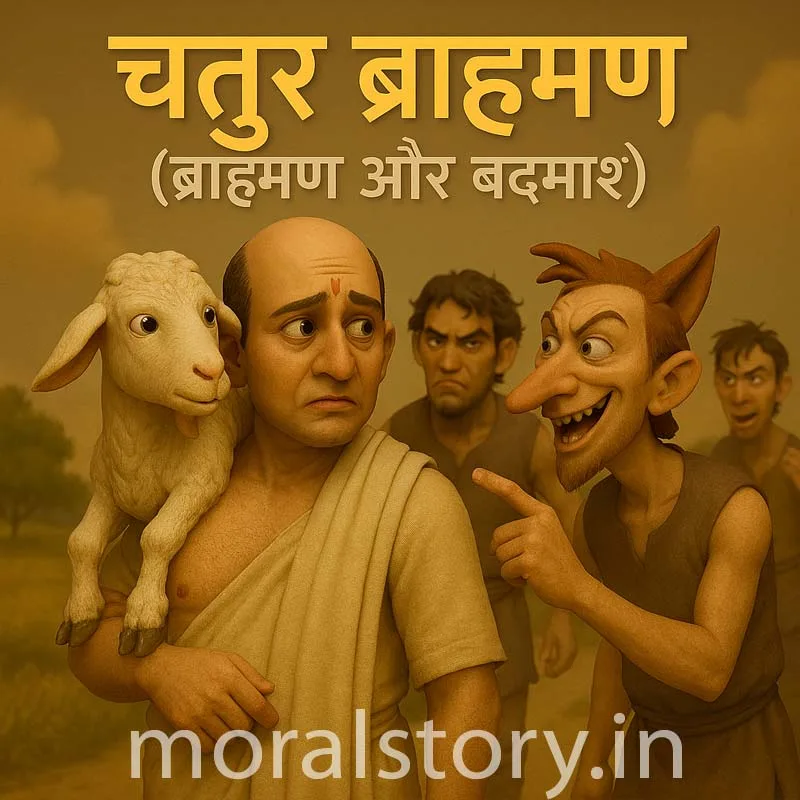 चतुर ब्राह्मण कहानी, ब्राह्मण और बदमाश, पंचतंत्र कहानी, moral story in Hindi, Hindi moral stories, Panchatantra tales, चालाकी की कहानी, moralstory.in