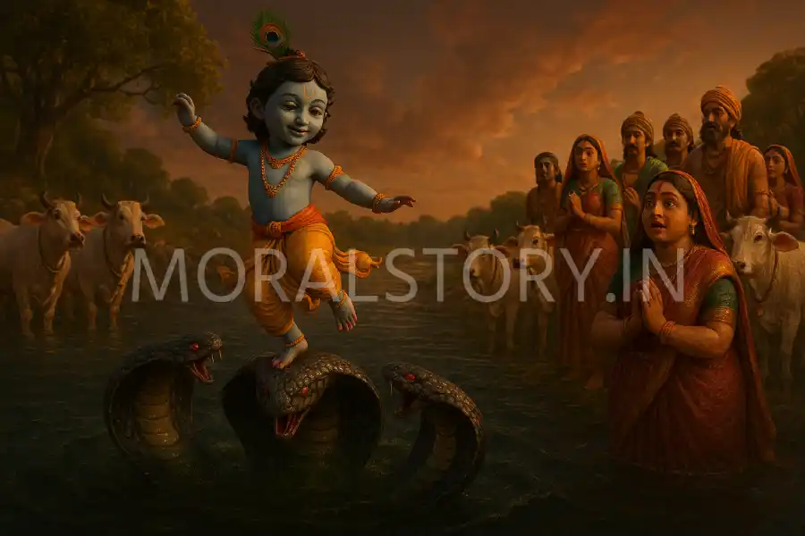 कालिया नाग दमन की कहानी, Krishna Kaliya Naag story, कालिया मर्दन, श्रीकृष्ण बाल लीलाएँ, यमुना तट की कथा, Hindu moral stories, Radha Krishna stories, moralstory.in