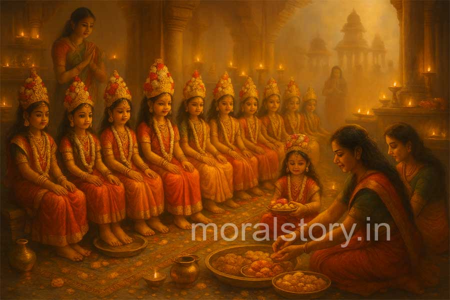 कन्या पूजन विधि, कन्या पूजन का महत्व, नवरात्रि समापन, नवमी पूजा, दुर्गा पूजन, कन्या भोज, कुमारी पूजन, Kanya Pujan, Navratri rituals, Kumari Puja, Navami Puja, girl worship, Durga Puja rituals, Kanjak Bhoj