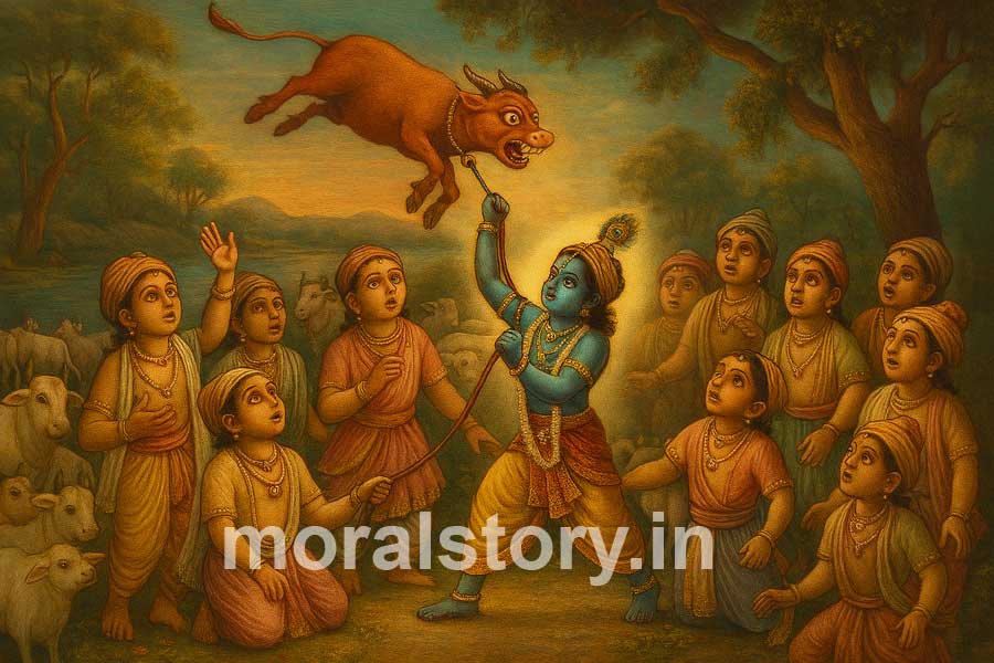 वात्सासुर वध की कहानी, Vatsasura Vadh in Hindi, Krishna kills Vatsasura, कृष्ण की बाल लीलाएँ, Radha Krishna Stories, moralstory.in