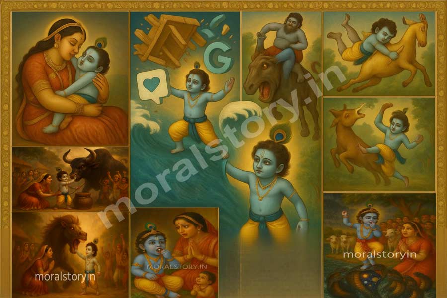 श्रीकृष्ण राक्षस वध, कृष्ण बाल लीलाएँ, पुतना वध कथा, शकटासुर वध, तृणावर्त वध, वात्सासुर वध, बकासुर वध, अघासुर वध, धेनुकासुर वध, प्रलम्बासुर वध, कालिय नाग दमन, व्योमासुर वध, कृष्ण की गोकुल लीलाएँ, वृंदावन की कथाएँ, श्रीकृष्ण बचपन की कहानियाँ, कृष्ण लीला, भागवत पुराण कथा, कृष्ण के चमत्कार, कृष्ण जन्मकथा, भगवान कृष्ण बचपन