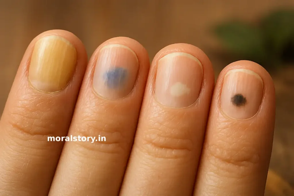 नाखूनों का रंग बदलना, नाखूनों की बनावट बदलना, नाखूनों से बीमारी की पहचान, nail color change disease hindi, nail health signs, nail texture changes, nail health signs, fingernail disease symptoms