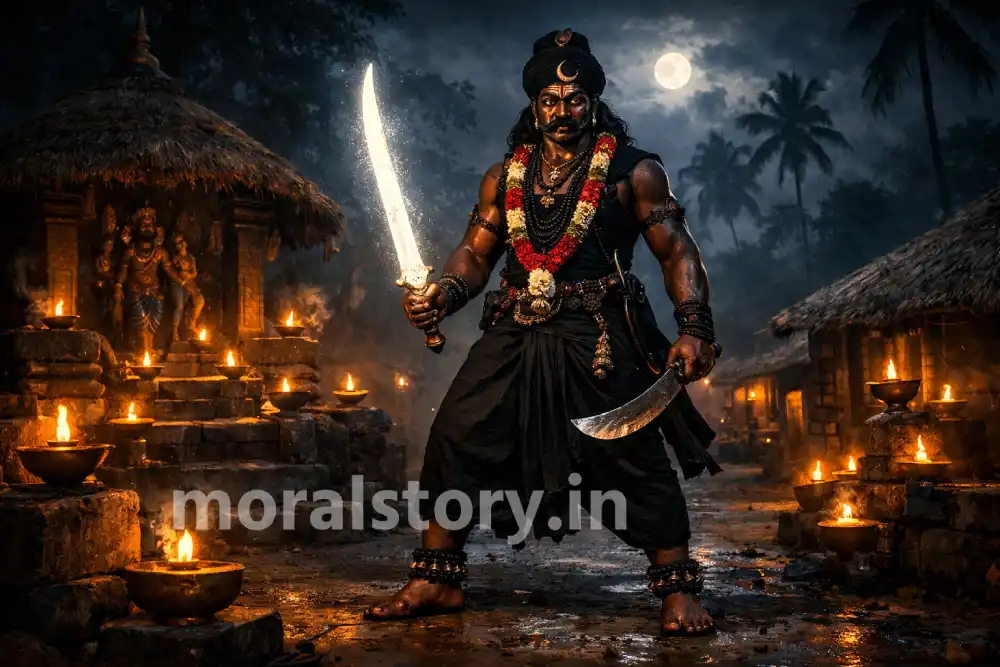 Karuppusami story, South Indian folklore, Guardian deity story, Karuppusami legend, Indian village folklore, Story of justice and protection, Inspirational mythological story