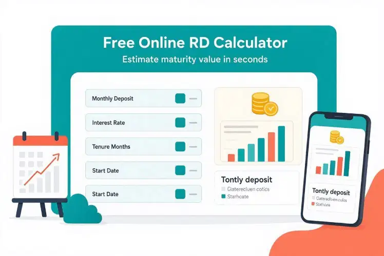 RD Calculator 1 Free Online RD Calculator, Recurring Deposit Calculator Online, RD Maturity Calculator, Calculate RD Interest Online, Bank RD Returns Calculator